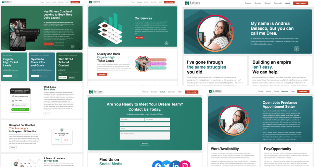 VA Setters website from the SpartanBots portfolio